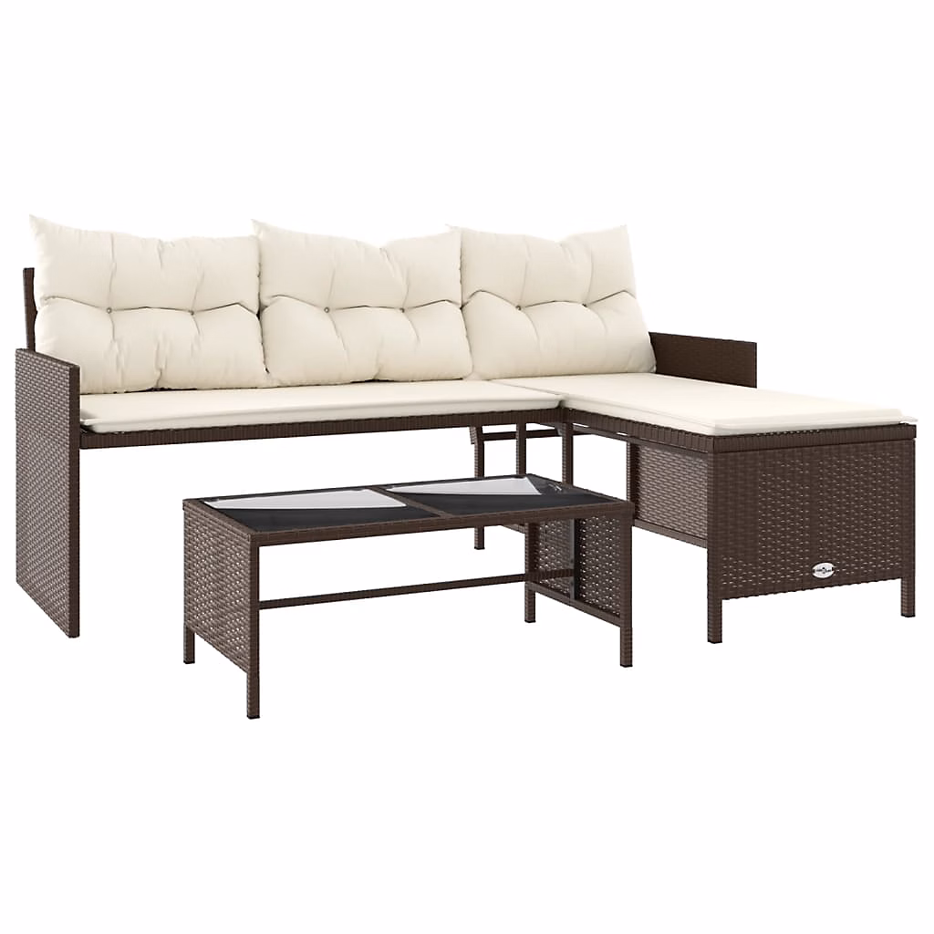Salon et mobilier de jardin – Canapé de jardin avec table et coussins en forme de L marron vidaXL