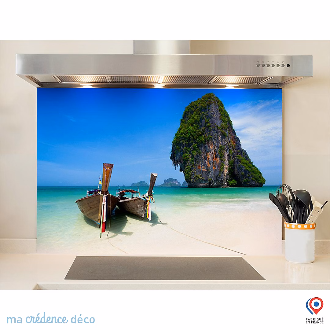 Crédence cuisine fond de hotte Rairay beach Thailande – Verre trempé, L 70 cm x H 60 cm, MaCrédenceDéco