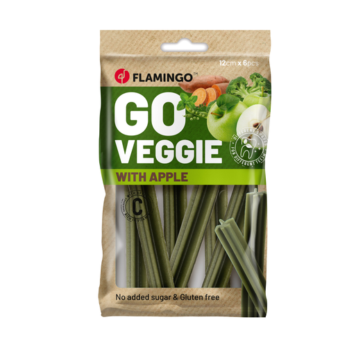 FRIANDISES POUR CHIEN 'GO VEGGIE' FLAMINGO® - BÂTON POMME 12CM - X6 - 78G