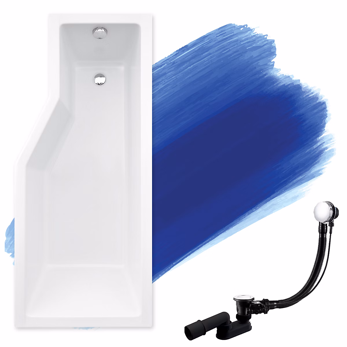 Baignoire asymétrique 170 x 75 Droite INTEGRA acrylique blanc – sans Habillage + Pieds + Vidage à chromé