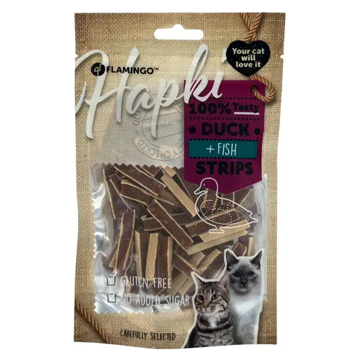 Durable au jardin：Friandises pour chat Hapki canard & cabillaud lamelles de sushi Flamingo - 85 g