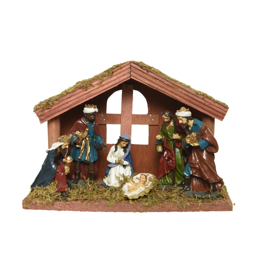 CRÈCHE DE NOËL AVEC 6 FIGURINES - L10CM X H14CM