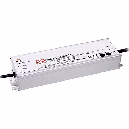Driver LED MEAN WELL HLG-240H-24B – 240 W, 24 V DC, 10 A, boîtier métal IP67