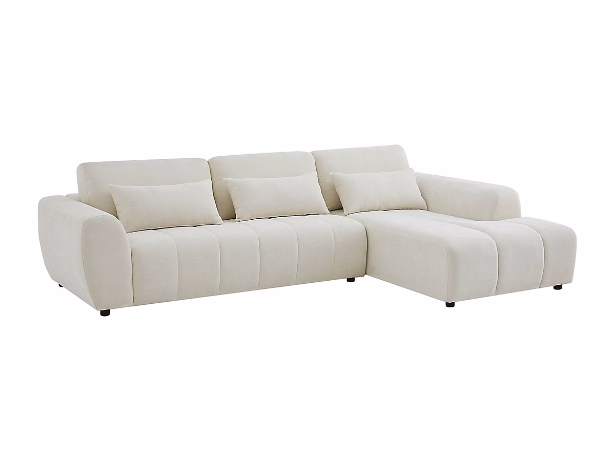 Canapé d'angle droit avec dossier relevable en tissu texturé beige FABARTO | Canapé