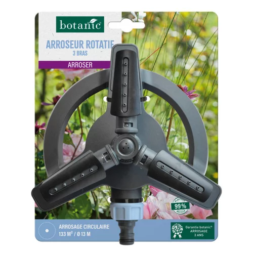 Pour la vie au jardin：Arroseur rotatif 3 bras botanic® - Arrosage circulaire 133 m² / Ø 13 m