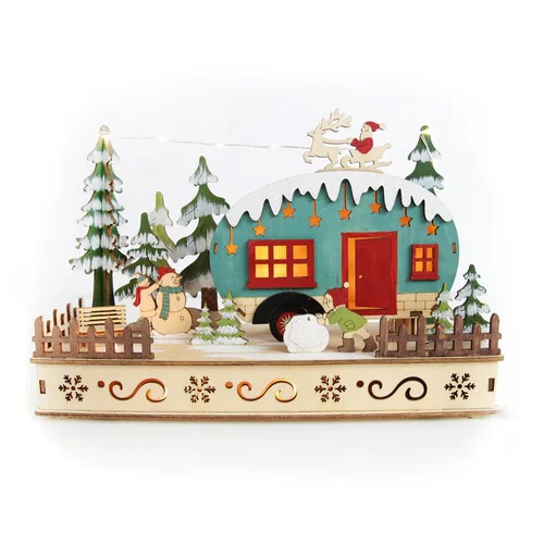 Adapté au jardin：Scène roulotte décorative LED blanc chaud coloris multicolore - 28 x 10 x 19 cm
