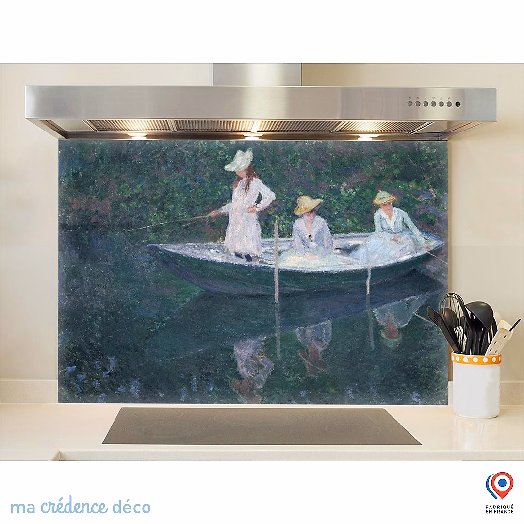 Crédence cuisine fond de hotte Claude Monet – ou la Barque à Giverny, Verre trempé, L 60 cm x H 45 cm, MaCrédenceDéco