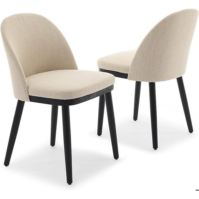 Chaises de salle à manger Lot de 2 | Chaises d'appoint de cuisine en tissu moderne avec dossier incurvé et pied en bois – BEIGE