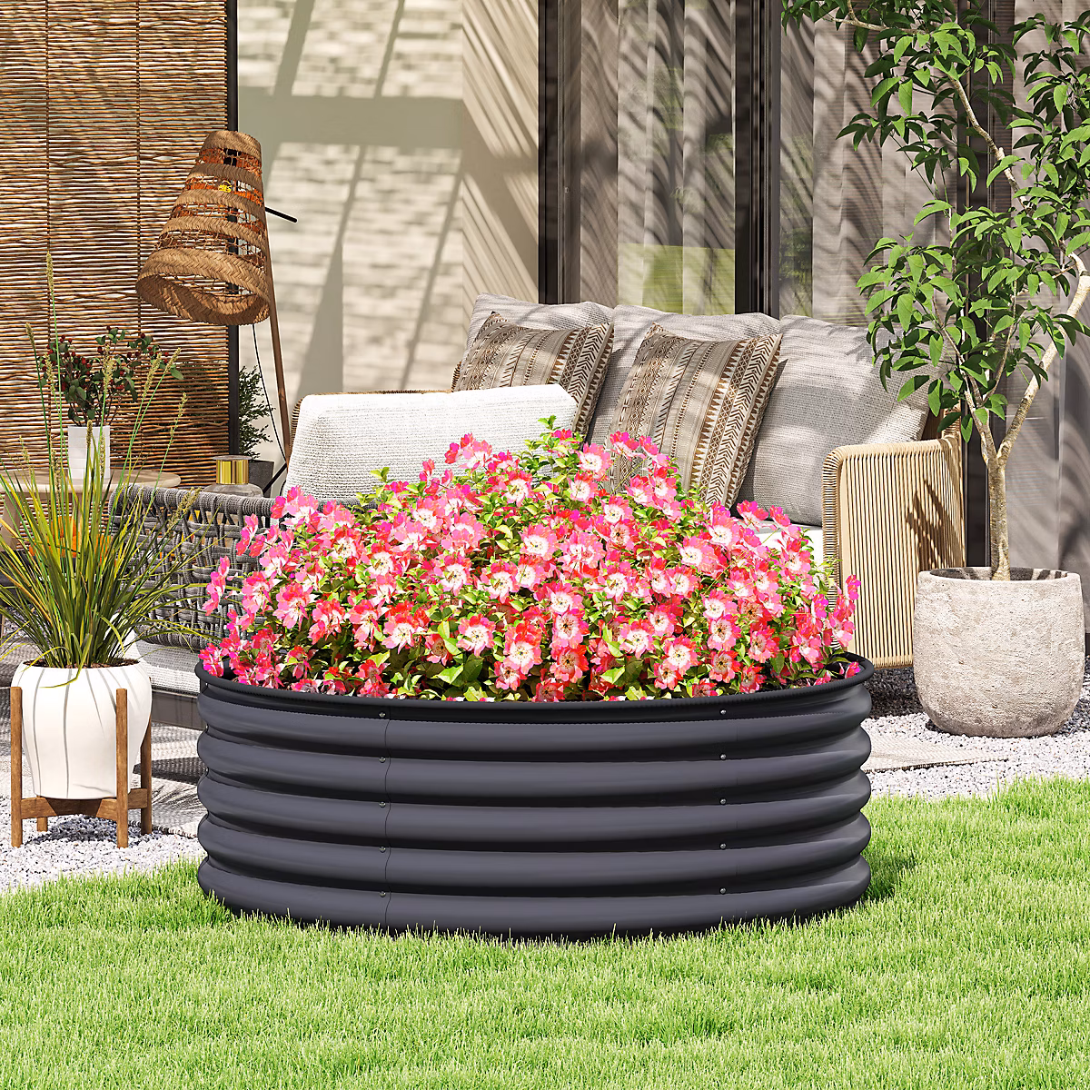 Carré potager acier 120 × 120 × 43 cm modulable empilable pour culture legumes fleurs jardin balcon terrasse