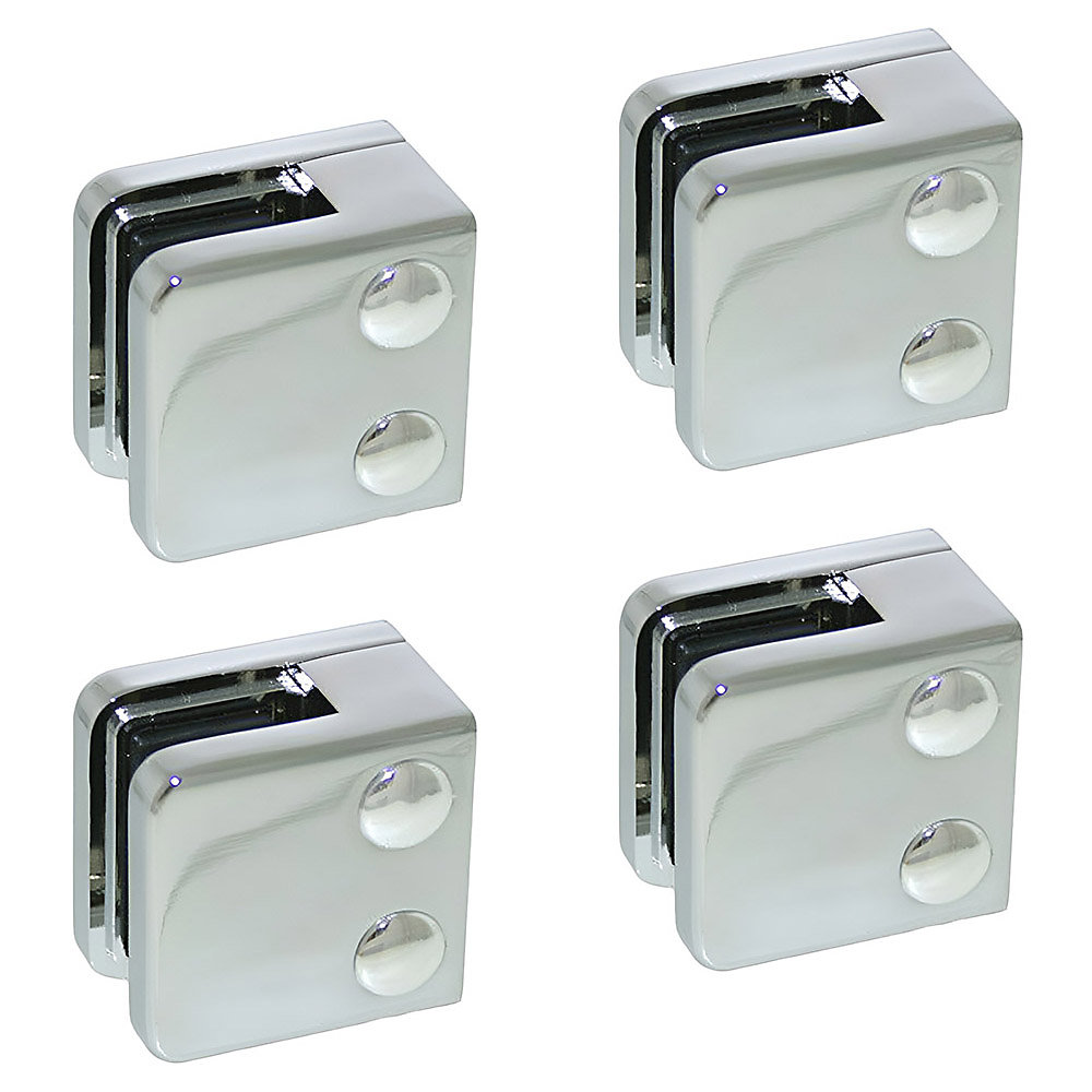 4 x Pince à verre plate modèle 01 | Ep. verre 10 mm – Zamak chromé brillant