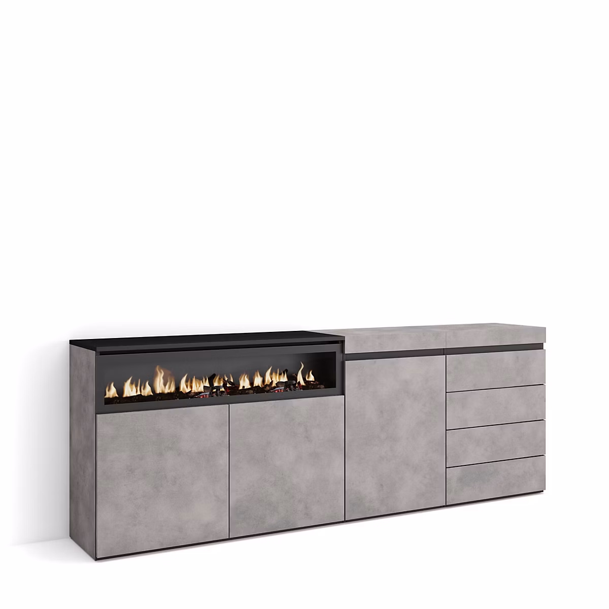 Buffet 207 × 35 × 75cm feu led sans chaleur Commode Buffet couleur ciment