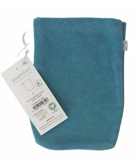 Popolini 1 gant de toilette en coton biologique Bleu vintage