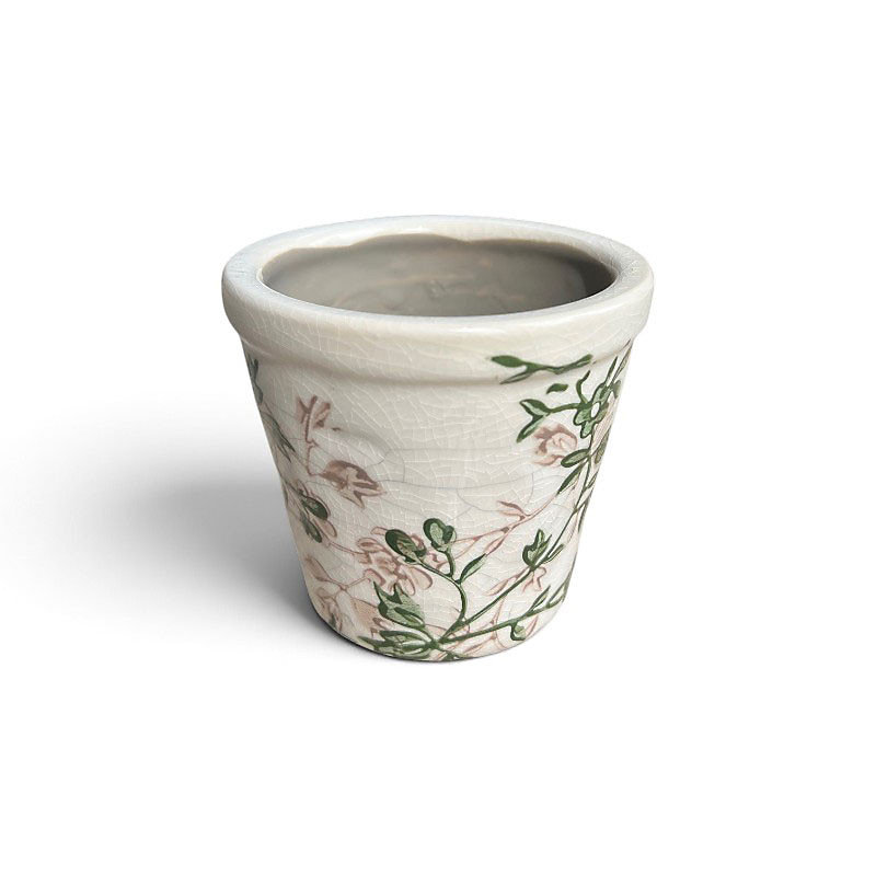 Décoration pot de fleurs beige vert 8 × 7cm
