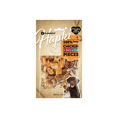 FRIANDISES POUR CHIEN 'HAPKI' FLAMINGO® - POULET, CANARD & SAUMON - 85G