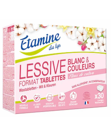 Etamine du Lys 30 tablettes lessive spéciale blanc et couleur Fleur de coton 900g