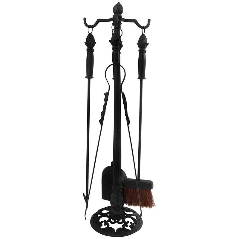 Outils cheminée 4 pièces en fonte noir