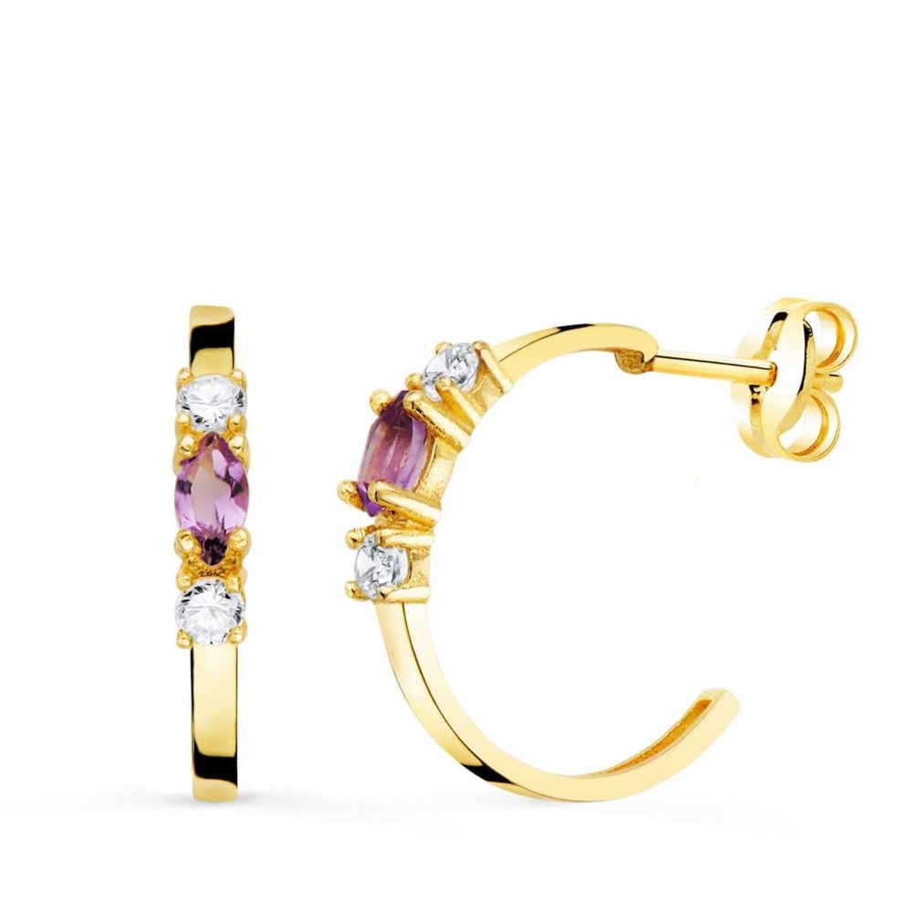 L'ATELIER D'AZUR Boucles d'Oreilles Demi Créoles Améthystes - Or 18 Carats 750 Jaune