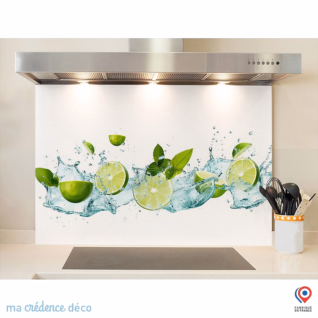 Crédence cuisine fond de hotte Bain de citrons et menthe – Alu composite, L 90 cm x H 70 cm, MaCrédenceDéco