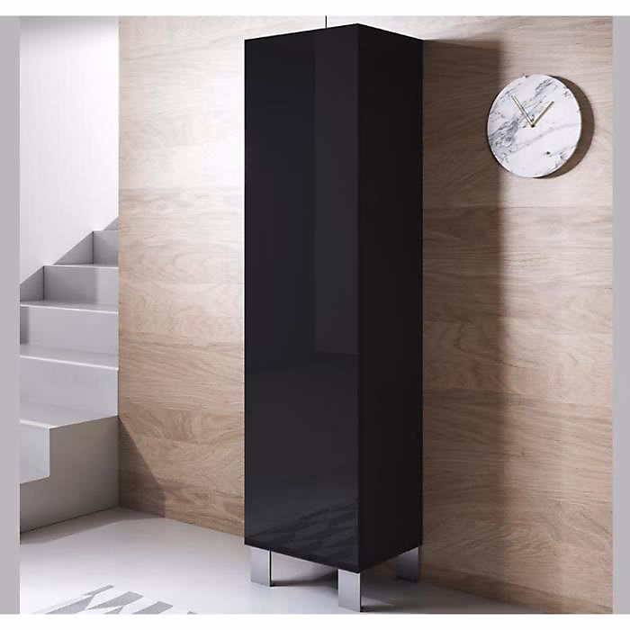 Armoire murale contemporaine – Noir brillant, Mélamine, 1 porte, 4 compartiments, 40 × 29 × 177 cm