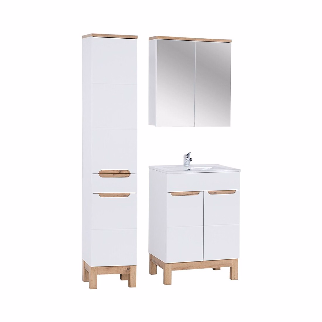 Ensemble meuble de salle de bains – Ensemble ERMANO : meuble sous vasque 80cm et vasque à encastrer et siphon et rangements avec miroirs