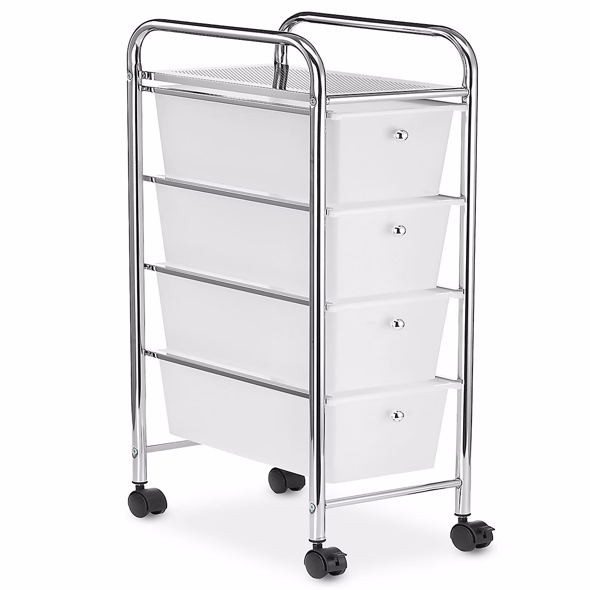Caisson de rangement sur roulettes GINA 4 tiroirs – en plastique blanc et métal
