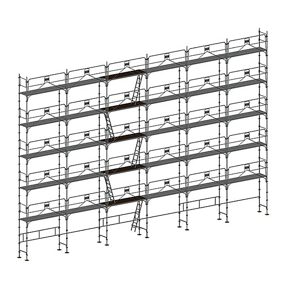 Echafaudage fixe de façade 228m² – Structure et planchers + Garde-corps, DUO228GC-SP