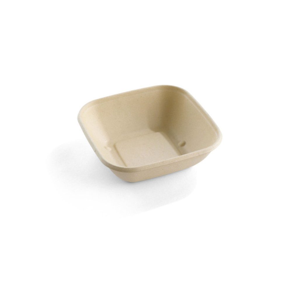 300 Saladiers Carrés 750 ml (17 – 5 × 17,5 x H. 5 cm) en Pulpe de Canne Usage Alimentaire, D-Work