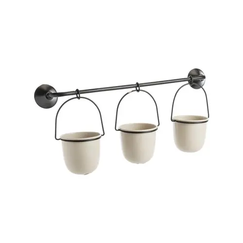 Le pratique au jardin：Porte-plante mural 3 pots crème en métal - 52,5 x 11 x 24 cm