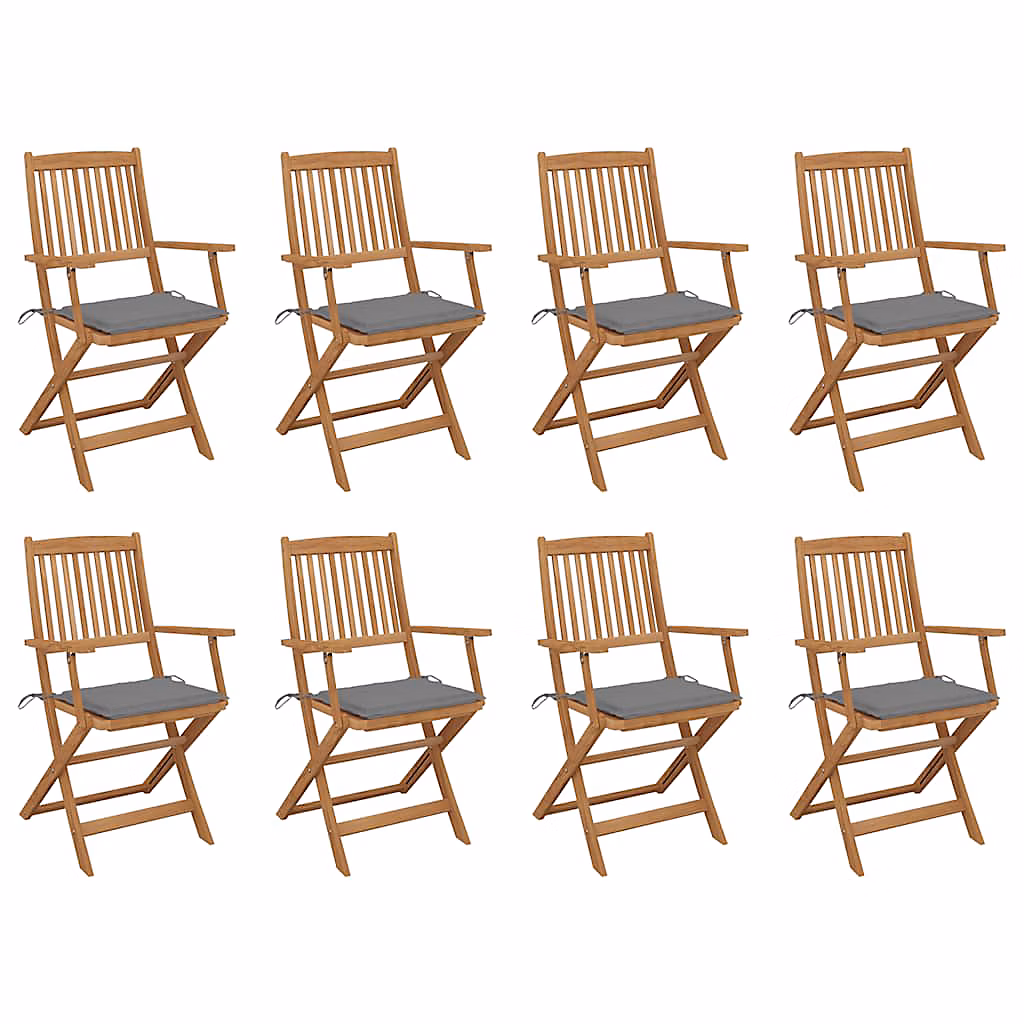 Chaises pliantes avec coussins – 8 pièces, en bois d'acacia massif vidaXL