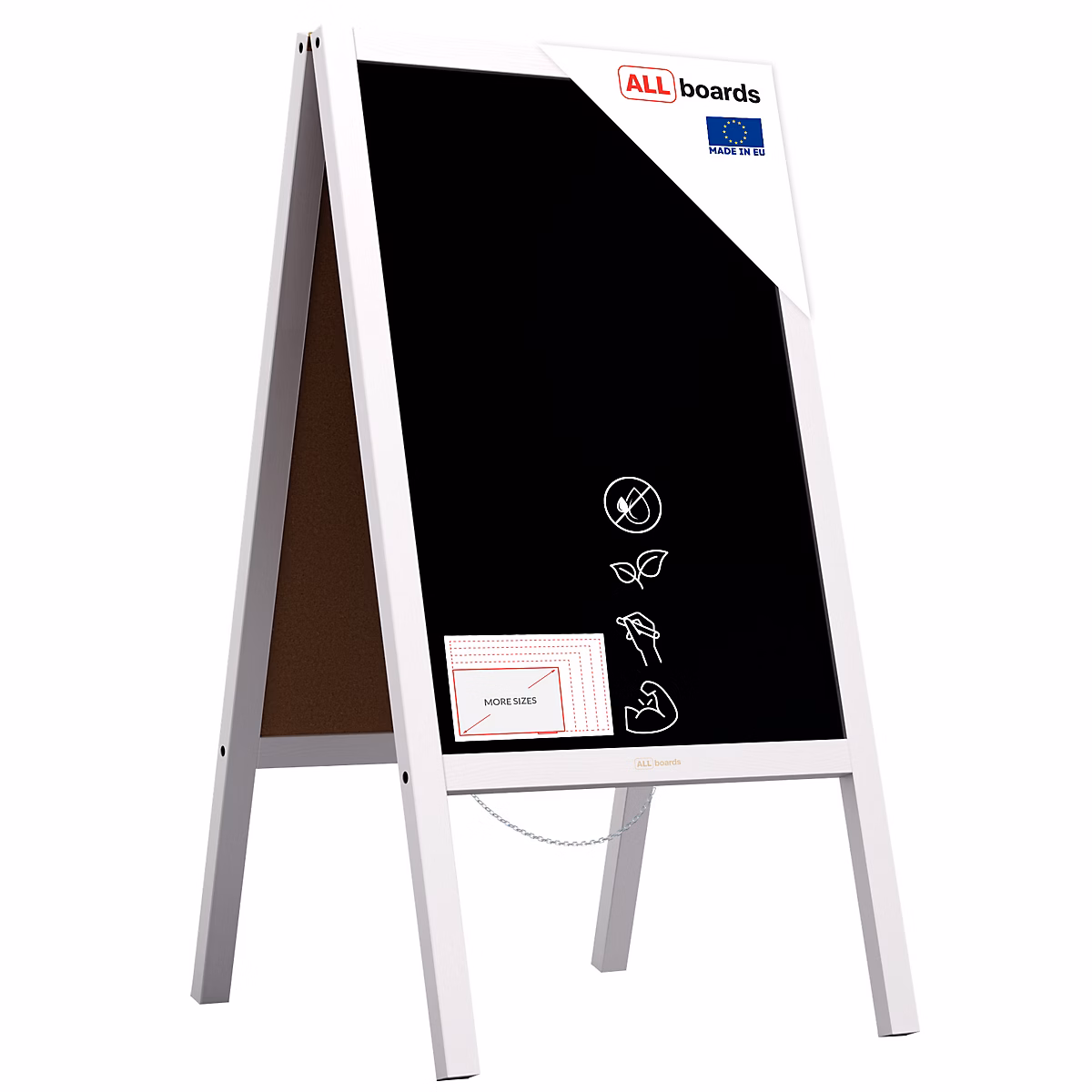 Chevalet Stop Trottoir avec Cadre en Bois Laqué Blanc 118 × 61cm – Chevalet Publicitaire