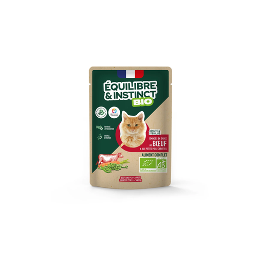 ÉMINCÉS SAUCE POUR CHAT ÉQUILIBRE & INSTINCT® BIO - BOEUF & PETITS POIS - 85G
