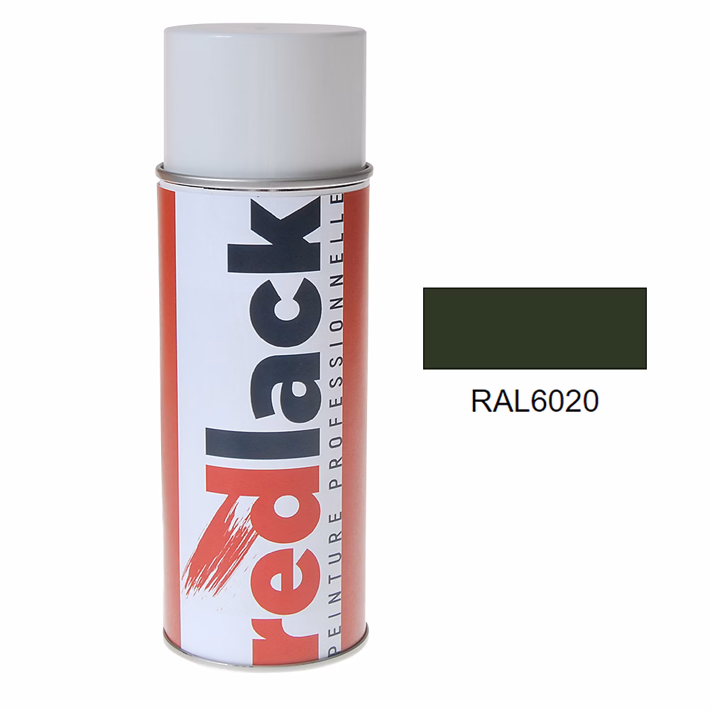 Bombe de peinture Aérosol – spray, 400ml, RAL 6020 Vert oxyde chromique, Brillant, multisupport, Redlack, RAL6020
