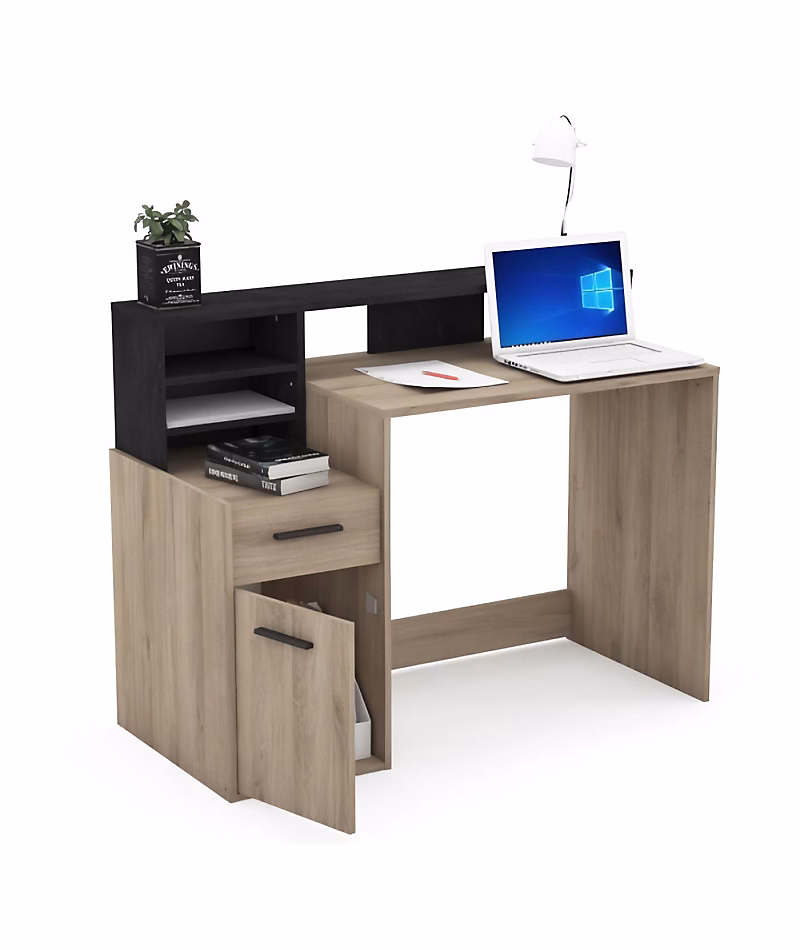 Bureau avec rangements – DELPHI, Chene/noir, L126, 2 x P59.8 x H93.5cm, DEMEYERE