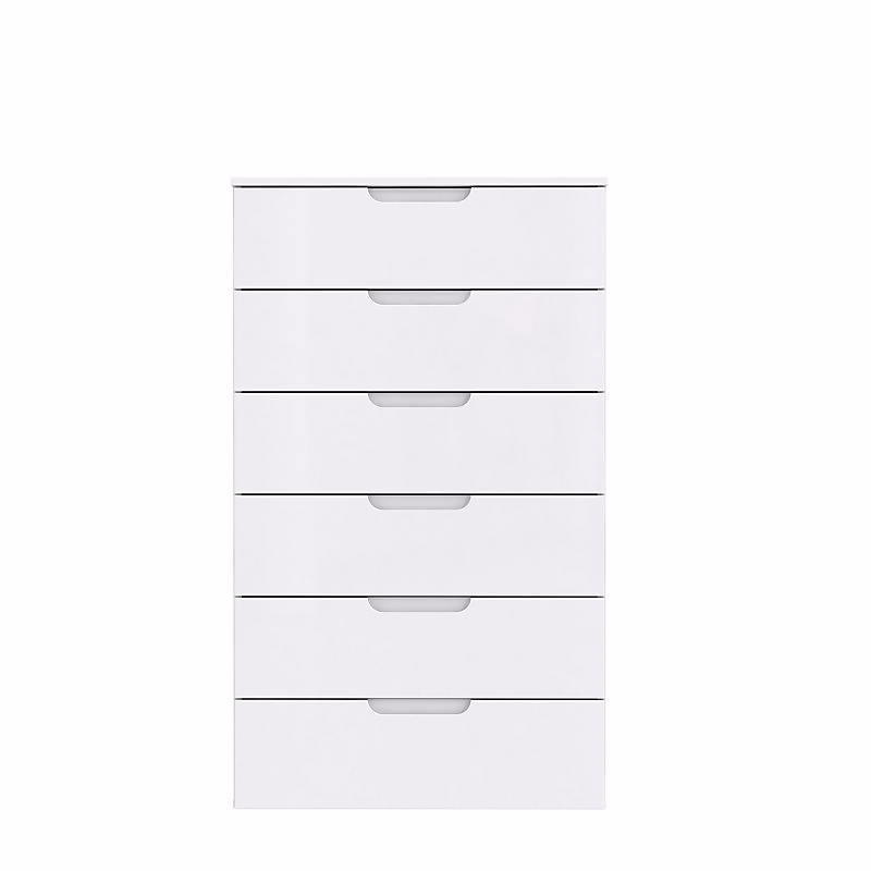 Chiffonnier H. 117 cm 6 tiroirs blanc laqué et mat – PURE
