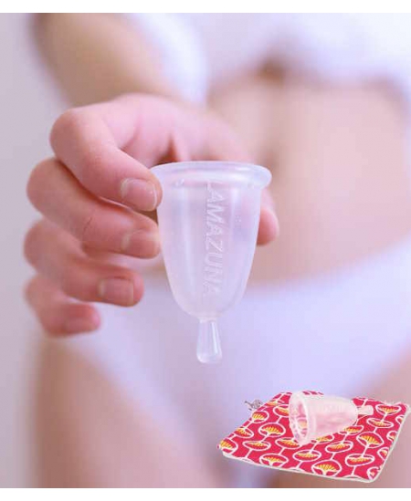 Lamazuna Cup Féminine translucide Taille 1 avec pochette en coton bio rose
