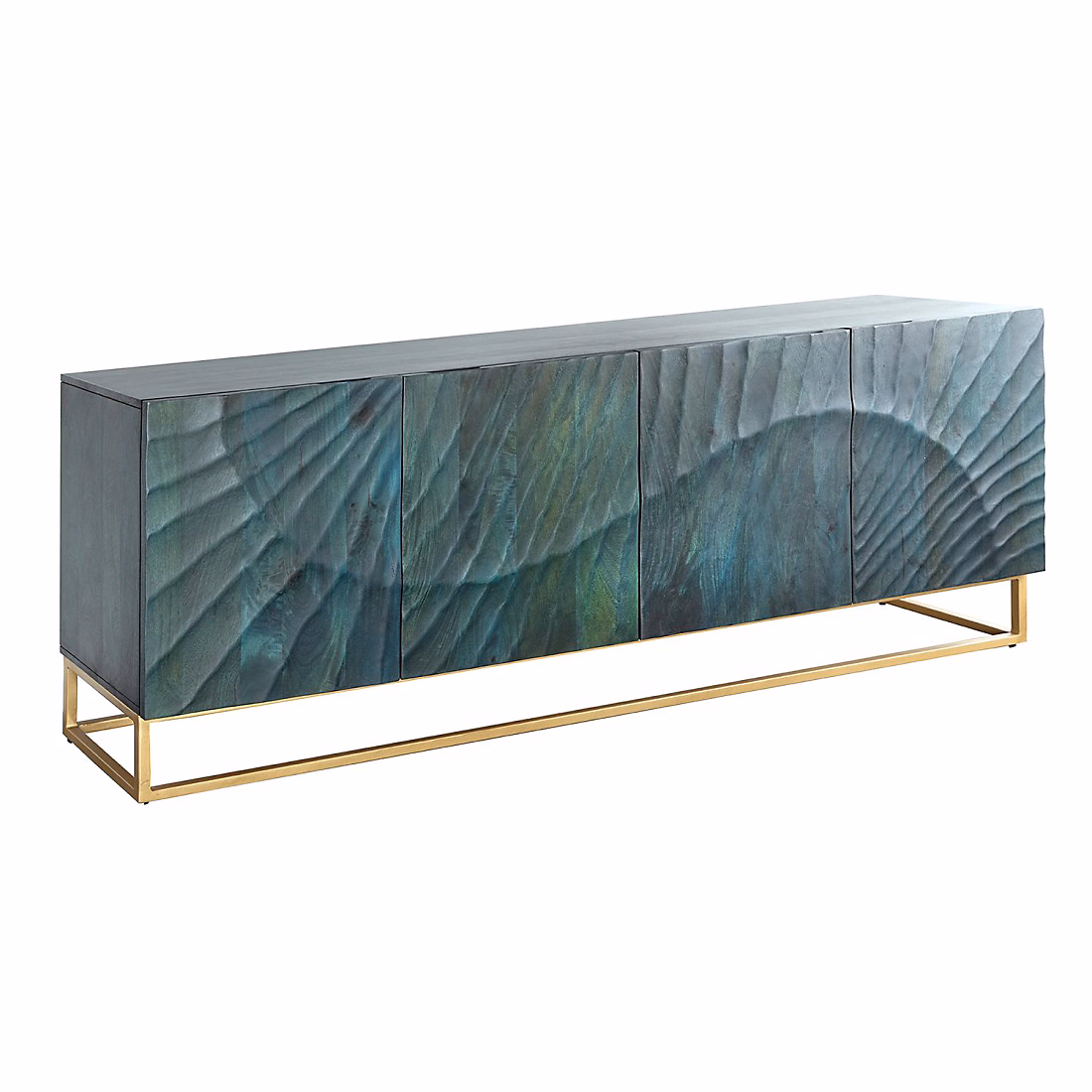 Buffet SILVA 180 cm Bois sculpté turquoise et doré – style design contemporain