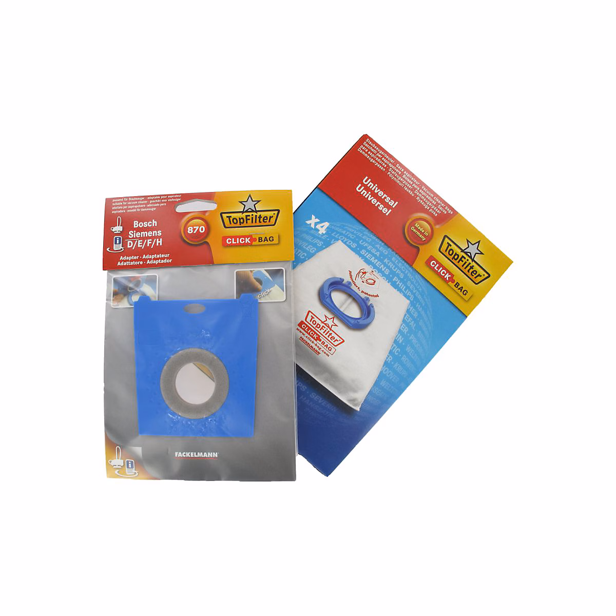 Accessoire aspirateur – Boite de 4 sacs aspirateurs universels Top Filter avec Adaptateur Click Bag pour aspirateurs Siemens et Bosch 870