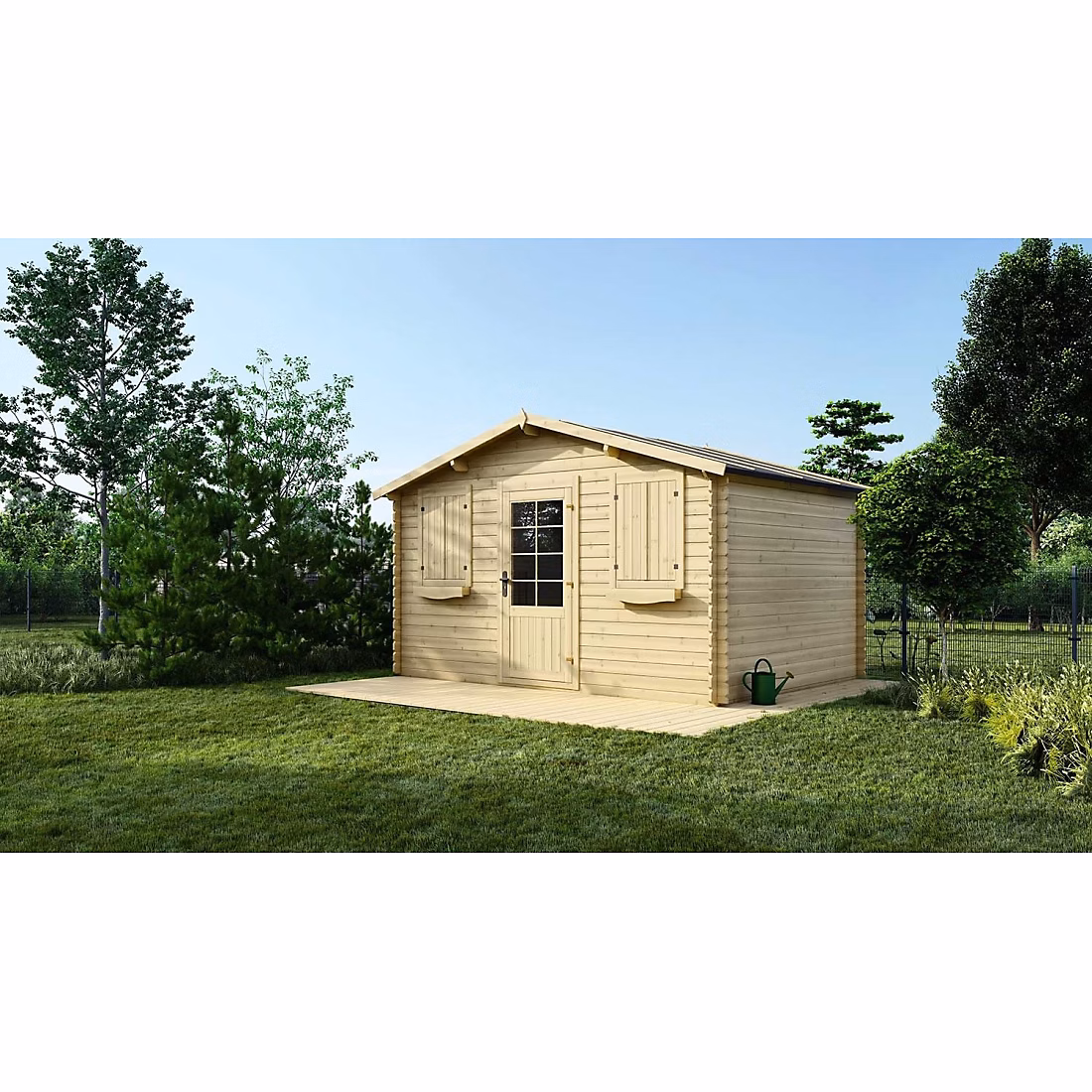 Abri de jardin en bois – 12m2, 4 × 3m, Ep. 28mm, Couleur: naturel, DOM137