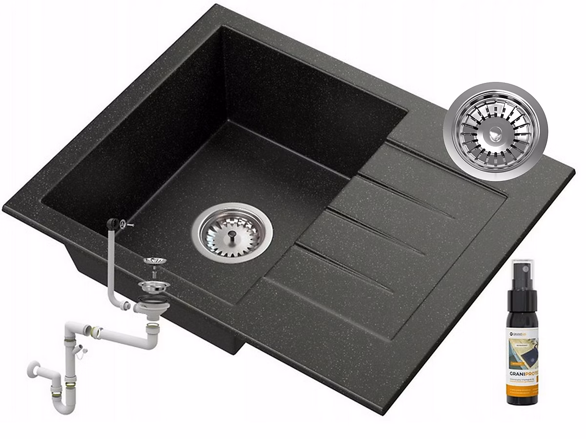 Évier en Granit Granitan Milano 1 Bac avec Égouttoir et Siphon – 1 Ensemble