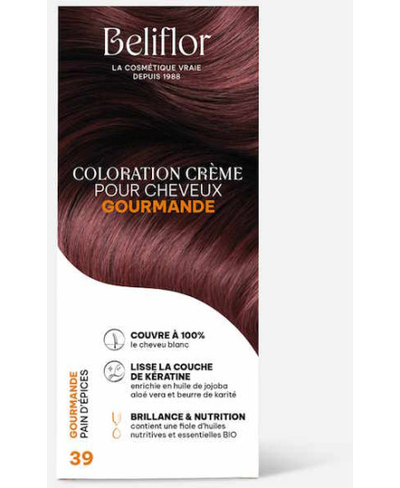Beliflor Coloration Crème pour Cheveux Gourmande 39 Pain d'épices