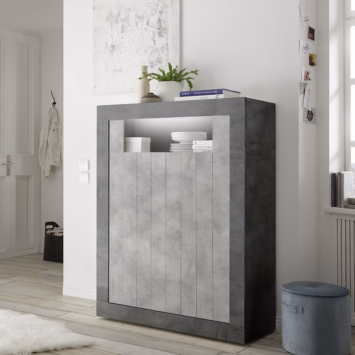 Argentier-bar moderne gris oxyde et gris béton 2 portes NIO – Réf. HIERELGBX6242470088