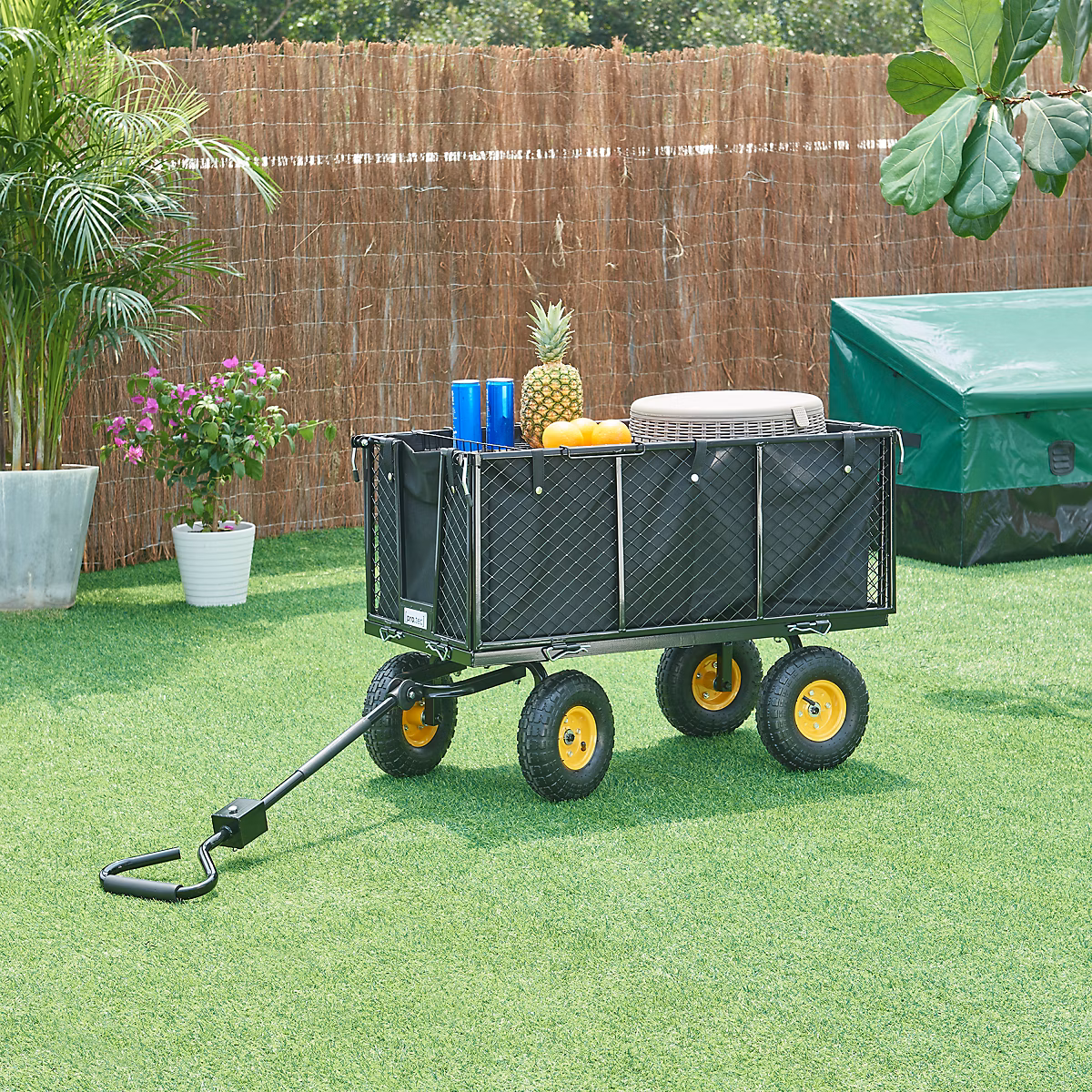 Salon et mobilier de jardin – Chariot de jardin Corropoli parois latérales rabattables capacité de charge 550 kg noir jaune pro.tec