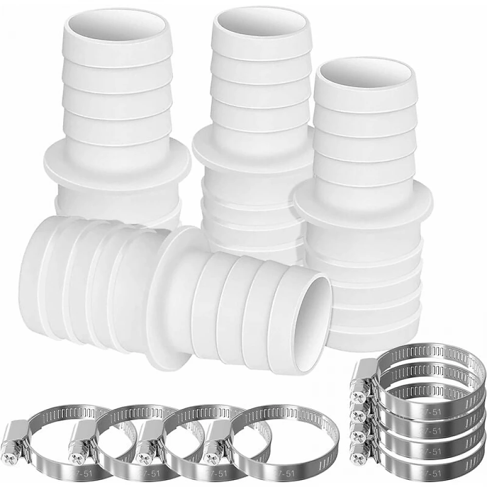 4 raccords de tuyau | ensemble d'adaptateurs de tuyau de piscine avec 8 clips d'adaptateur de tuyau – 32 mm à 38 mm