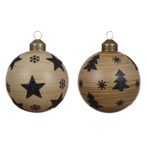 BOULE DE NOËL EN VERRE EFFET BOIS AVEC MOTIF - ∅8CM