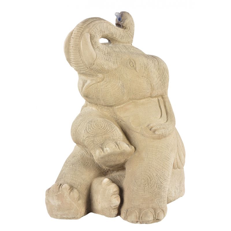 Elephant Hindou Assis Gris (Jet D Eau) - Statue