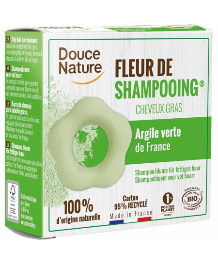 Douce Nature - Fleur de Shampooing solide cheveux gras Ortie Karité Argile verte - 85 gr