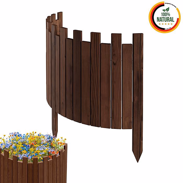 Bordure de jardin – FLORA4, 100 cm x 40 cm, Bois de pin, Marron, Design en dents de scie
