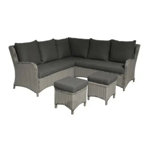 Pour vos espaces:Salon de jardin d'angle Toulon en aluminium et résine tressée gris Proloisirs