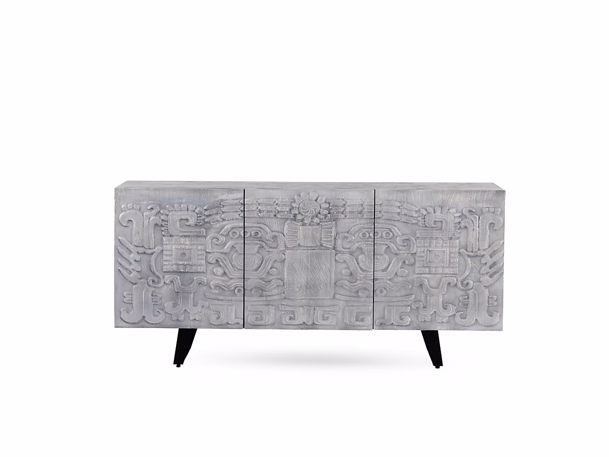 Meuble – Buffet 3 portes gris en bois massif de manguier