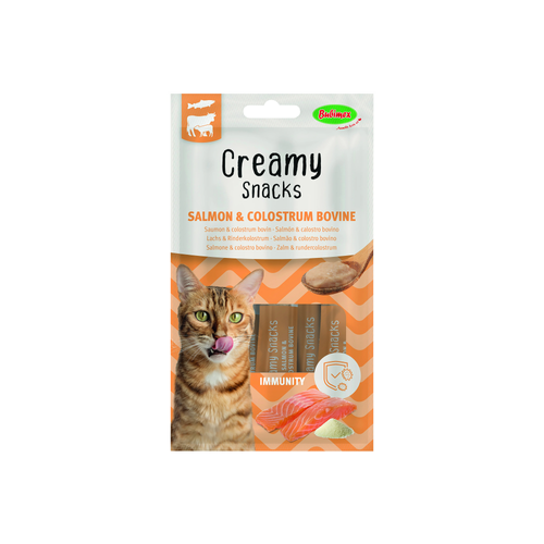 FRIANDISE À LÉCHER POUR CHAT 'CREAMY' BUBIMEX® - X4 - SAUMON & COLOSTRUM BOVINE